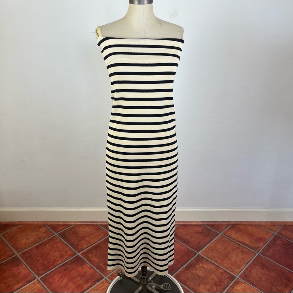 Saturday Club Beige Stripe Strapless Maxi